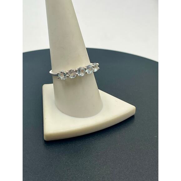 925 Sterling Silver Round Light Blue Spinel 4mm Gemstone Ring Sz 9.25 - Picture 4 of 8